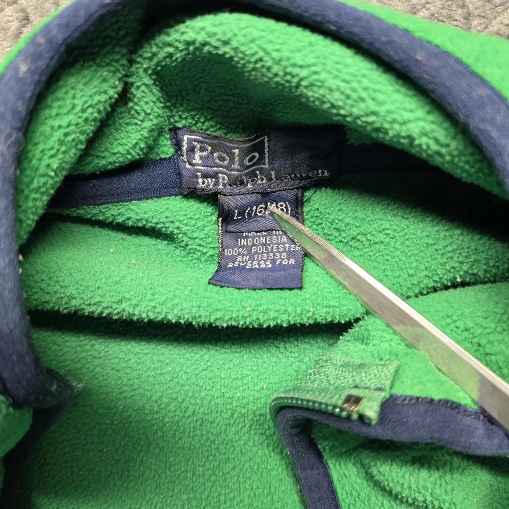 Polo by Ralph‎ Lauren Youth Quarter Zip Fleece Pullover Green Y2K Logo L 16/18